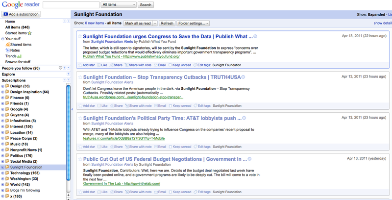 Google Reader screenshot