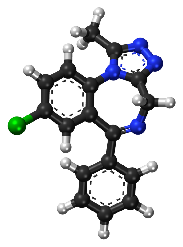 Alprazolam ball and stick model