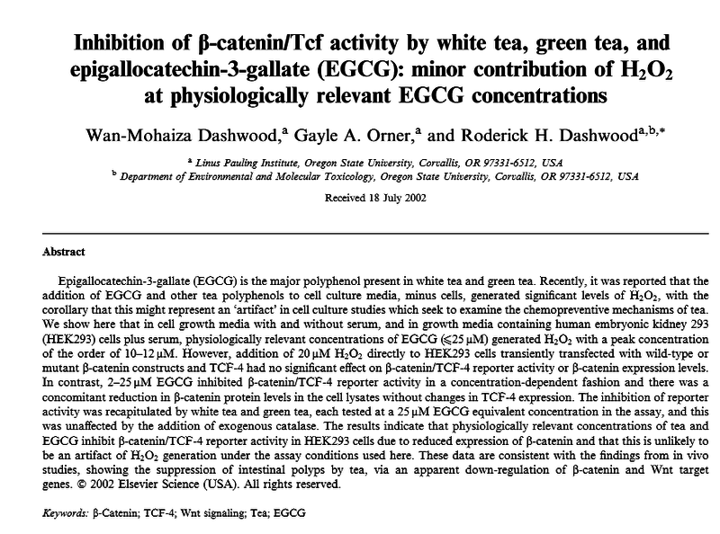2015 01 09 16 49 01 PII  S0006 291X(02)00914 2   Inhibition of B catenin Tcf activity by white tea, 